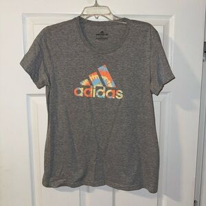 New adidas Gray Amplifier Tee w/ Tie Dye Blue Yellow Orange Logo Print Size L 🧡